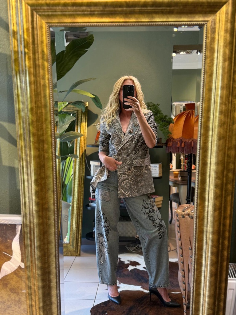 Nakış Desenli Denim Pantolon