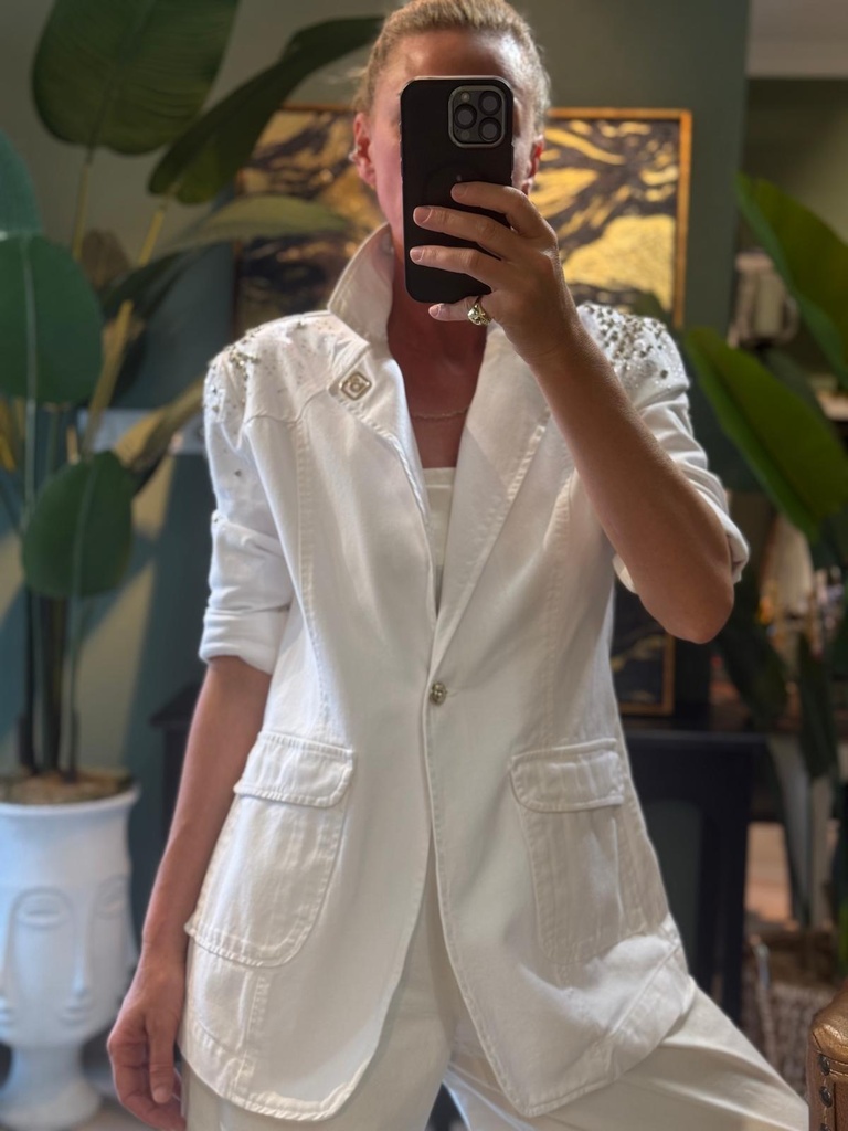 Omuz Taş Detaylı Denim Ceket