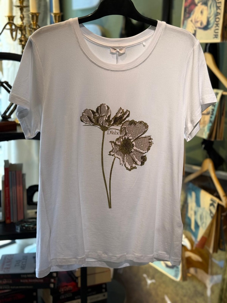 Çiçek Desen Beyaz Tişört