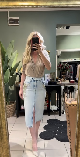 Taş Detaylı Denim Etek