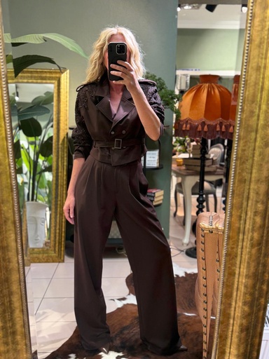 Kahve Renk Kol işlemeli Takım