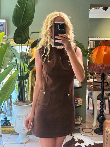 Gold Düğme Detaylı Kahver Renk Elbise