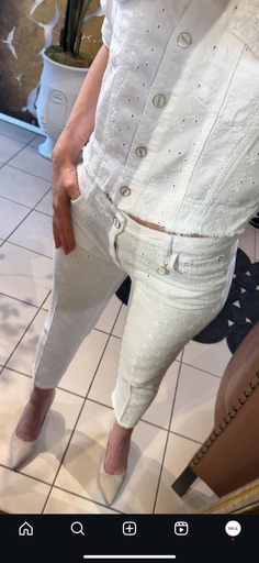 Nakış Desen Beyaz Pantolon